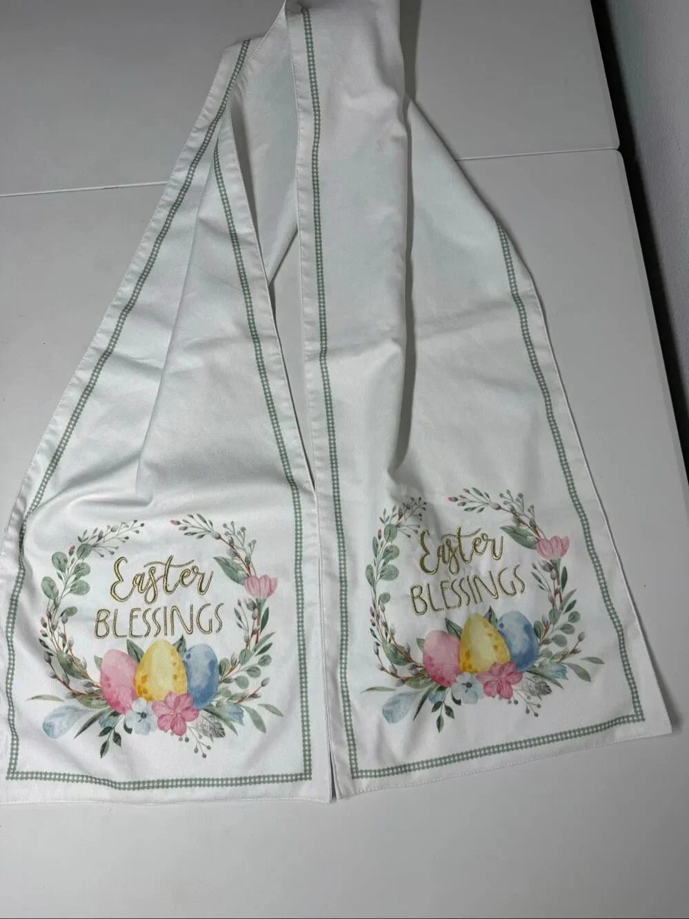 Easter Blessings Table Runner Spring Floral Eggs Farmhouse Holiday Decor 72 Inch